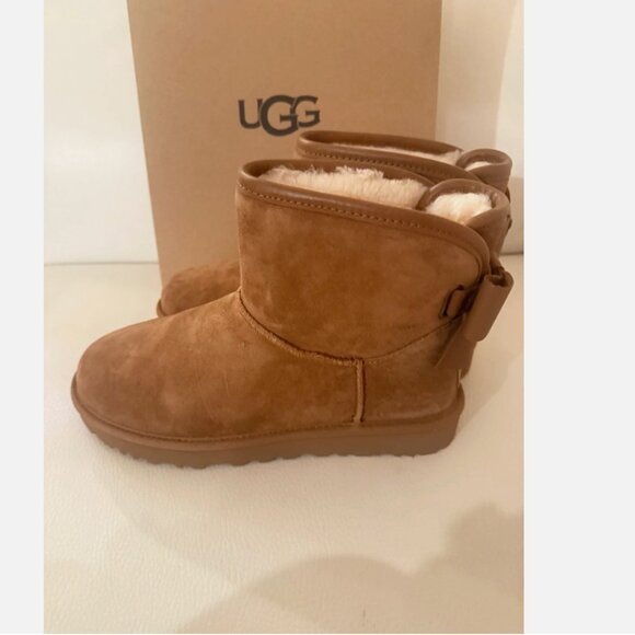 NIB UGGS AUSTRALIA UGG ULTRA MINI BAILEY LEATHER BOOTS SIZE 7 CHESTNUT - Picture 3 of 8